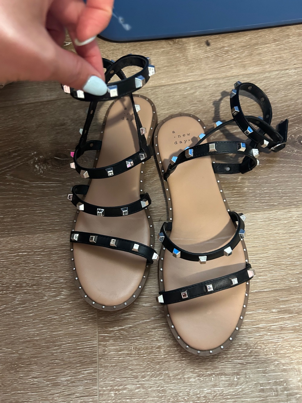 a new day Black Studded Strappy Sandals